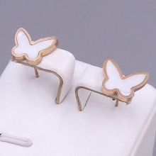 Сережки-гвоздики Stainless Steel з білою емаллю. Сталь. Позолота ЧВ. Довжина: 12 мм. Ширина: 14 мм.