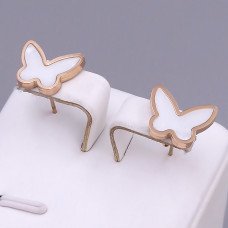 Сережки-гвоздики Stainless Steel з білою емаллю. Сталь. Позолота ЧВ. Довжина: 12 мм. Ширина: 14 мм.