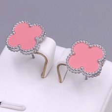 Сережки-гвоздики Stainless Steel з рожевою емаллю. Сталь. Родій. Довжина: 15 мм. Ширина: 14 мм.