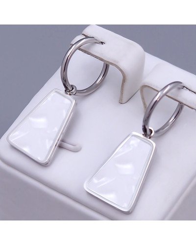Сережки Stainless Steel з білою емаллю. Сталь. Родій. Довжина: 32 мм. Ширина: 13 мм.
