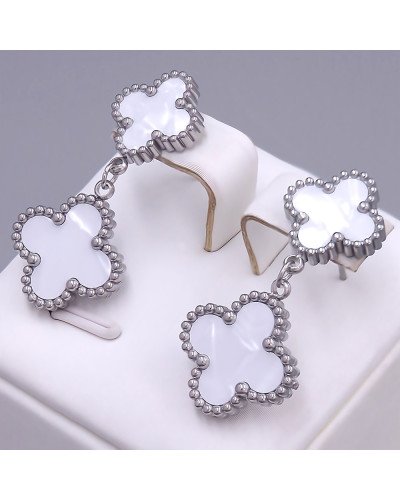 Сережки-гвоздики Stainless Steel з білою емаллю. Сталь. Родій. Довжина: 33 мм. Ширина: 14 мм.