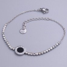 Браслет Stainless Steel з чорною емаллю та цирконом. Сталь. Родій. Довжина: 17.5-21 см.