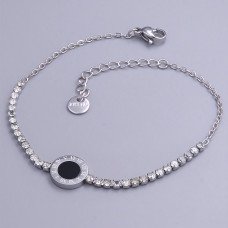 Браслет Stainless Steel з чорною емаллю та цирконом. Сталь. Родій. Довжина: 17.5-21 см.