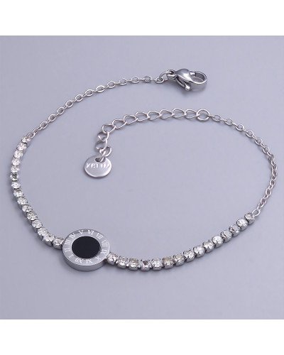 Браслет Stainless Steel з чорною емаллю та цирконом. Сталь. Родій. Довжина: 17.5-21 см.