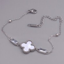 Двостонній браслет Stainless Steel з білою емаллю та цирконом. Сталь. Родій. Довжина: 17-22 см. Ширина: 15 мм.