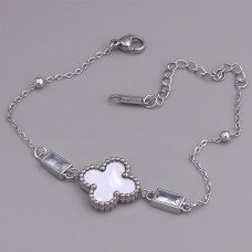 Двостонній браслет Stainless Steel з білою емаллю та цирконом. Сталь. Родій. Довжина: 17-22 см. Ширина: 15 мм.