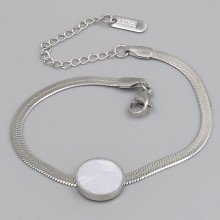 Браслет Stainless Steel з білою емаллю. Сталь. Родій. Довжина: 17-22 см. Ширина: 12 мм.