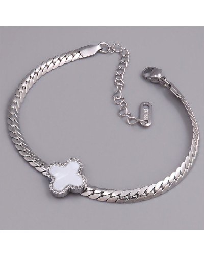 Браслет Stainless Steel з білою емаллю. Сталь. Родій. Довжина: 17-22 см. Ширина: 14 мм.