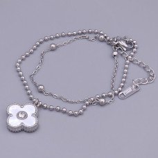 Двостонній браслет Stainless Steel з білою емаллю та цирконом. Сталь. Родій. Довжина: 17-22 см. Ширина: 15 мм.