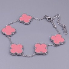 Двостонній браслет Stainless Steel з рожевою емаллю. Сталь. Родій. Довжина: 18-23 см. Ширина: 15 мм.