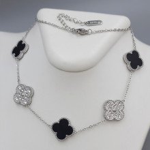 Ланцюжок із двостороннім кулоном Stainless Steel з емаллю та цирконом. Сталь. Родій. Довжина: 42-47 см