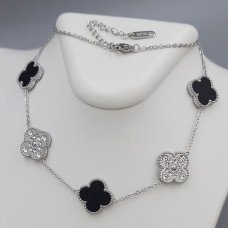 Ланцюжок із двостороннім кулоном Stainless Steel з емаллю та цирконом. Сталь. Родій. Довжина: 42-47 см