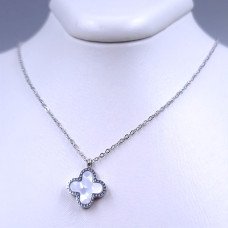 Ланцюжок із двостороннім кулоном Stainless Steel з білою емаллю. Сталь. Родій. Довжина: 39-44 см.