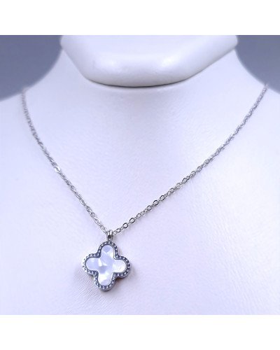 Ланцюжок із двостороннім кулоном Stainless Steel з білою емаллю. Сталь. Родій. Довжина: 39-44 см.