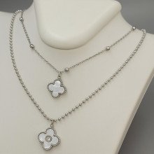 Ланцюжок із двостороннім кулоном Stainless Steel з емаллю та цирконом. Сталь. Родій. Довжина: 37-42 см