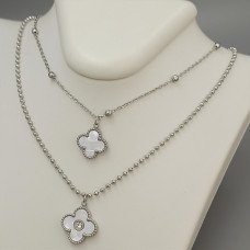 Ланцюжок із двостороннім кулоном Stainless Steel з емаллю та цирконом. Сталь. Родій. Довжина: 37-42 см