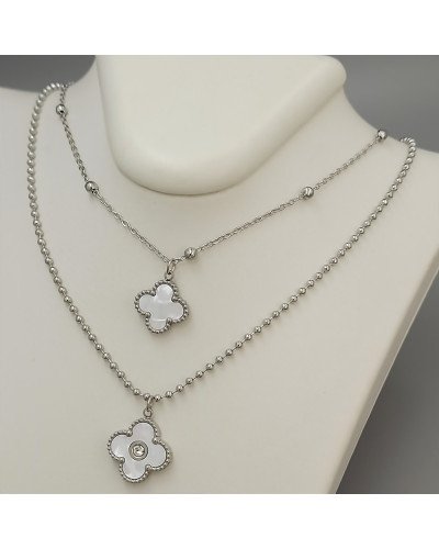 Ланцюжок із двостороннім кулоном Stainless Steel з емаллю та цирконом. Сталь. Родій. Довжина: 37-42 см