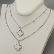 Ланцюжок із двостороннім кулоном Stainless Steel з емаллю та цирконом. Сталь. Родій. Довжина: 37-42 см