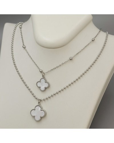 Ланцюжок із двостороннім кулоном Stainless Steel з емаллю та цирконом. Сталь. Родій. Довжина: 37-42 см