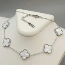 Ланцюжок із двостороннім кулоном Stainless Steel з білою емаллю. Сталь. Родій. Довжина: 43-48 см.