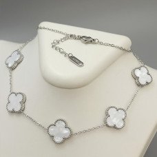 Ланцюжок із двостороннім кулоном Stainless Steel з білою емаллю. Сталь. Родій. Довжина: 43-48 см.