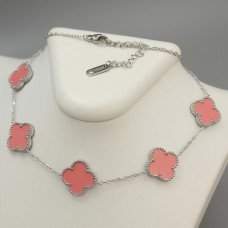 Ланцюжок із двостороннім кулоном Stainless Steel з рожевою емаллю. Сталь. Родій. Довжина: 43-48 см.