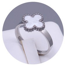 Каблучка Stainless Steel з білою емаллю. Сталь. Родій. Є: 16р 17р 18р 19р 20р