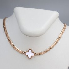 Ланцюжок із кулоном Stainless Steel з білою емаллю. Сталь. Позолота ЧВ. Довжина ланцюжка: 40-45 см