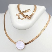 Ланцюжок із кулоном Stainless Steel з білою емаллю. Сталь. Позолота ЧВ. Довжина ланцюжка: 40-45 см