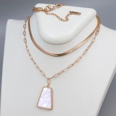 Ланцюжок із кулоном Stainless Steel з білою емаллю. Сталь. Позолота ЧВ. Довжина ланцюжка: 38-43 см