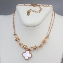 Ланцюжок з двостороннім кулоном Stainless Steel з білою емаллю. Сталь. Позолота ЧВ. Довжина ланцюжка: 41-45 см