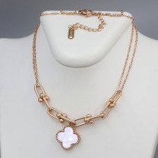 Ланцюжок з двостороннім кулоном Stainless Steel з білою емаллю. Сталь. Позолота ЧВ. Довжина ланцюжка: 41-45 см