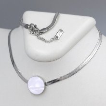 Ланцюжок із кулоном Stainless Steel з білою емаллю. Сталь. Родій. Довжина: 40-45 см