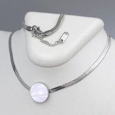 Ланцюжок із кулоном Stainless Steel з білою емаллю. Сталь. Родій. Довжина: 40-45 см