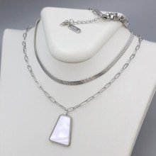 Ланцюжок із кулоном Stainless Steel з білою емаллю. Сталь. Родій. Довжина: 38-43 см