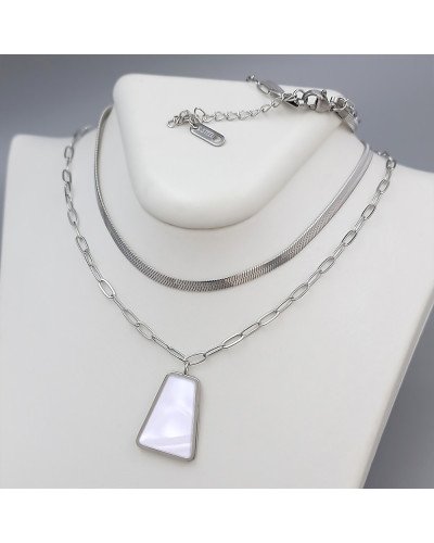 Ланцюжок із кулоном Stainless Steel з білою емаллю. Сталь. Родій. Довжина: 38-43 см