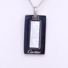 Ланцюжок із кулоном Stainless Steel з білою емаллю. Сталь. Родій. Довжина: 40-45 см