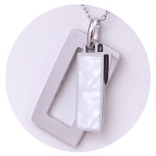 Ланцюжок із кулоном Stainless Steel з білою емаллю. Сталь. Родій. Довжина: 40-45 см