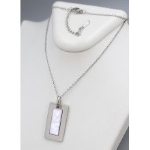 Ланцюжок із кулоном Stainless Steel з білою емаллю. Сталь. Родій. Довжина: 40-45 см