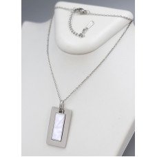 Ланцюжок із кулоном Stainless Steel з білою емаллю. Сталь. Родій. Довжина: 40-45 см
