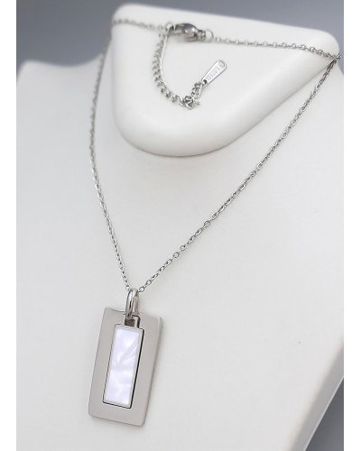 Ланцюжок із кулоном Stainless Steel з білою емаллю. Сталь. Родій. Довжина: 40-45 см