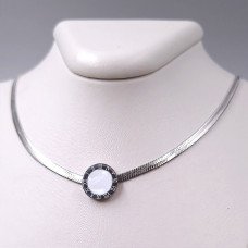 Ланцюжок із кулоном Stainless Steel з білою емаллю. Сталь. Родій. Довжина: 40-45 см