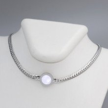 Ланцюжок із кулоном Stainless Steel з білою емаллю. Сталь. Родій. Довжина: 40-45 см