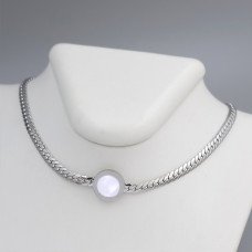 Ланцюжок із кулоном Stainless Steel з білою емаллю. Сталь. Родій. Довжина: 40-45 см