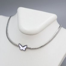 Ланцюжок із кулоном Stainless Steel з білою емаллю. Сталь. Родій. Довжина: 40-45 см