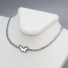 Ланцюжок із кулоном Stainless Steel з білою емаллю. Сталь. Родій. Довжина: 40-45 см