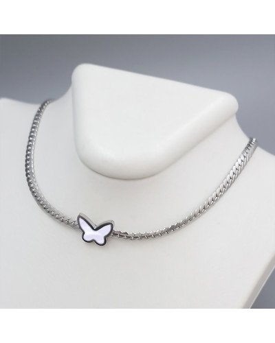 Ланцюжок із кулоном Stainless Steel з білою емаллю. Сталь. Родій. Довжина: 40-45 см