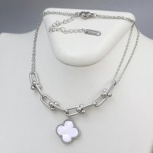 Ланцюжок з двостороннім кулоном Stainless Steel з білою емаллю. Сталь. Родій. Довжина: 40-45 см