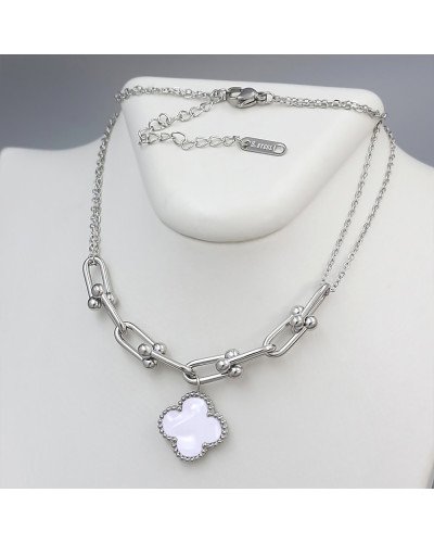Ланцюжок з двостороннім кулоном Stainless Steel з білою емаллю. Сталь. Родій. Довжина: 40-45 см