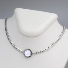 Ланцюжок із кулоном Stainless Steel з білою емаллю. Сталь. Родій. Довжина: 40-45 см